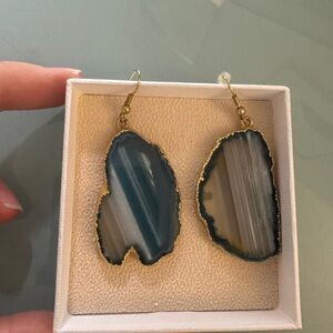 Elegant Gold and Blue Agate Earrings